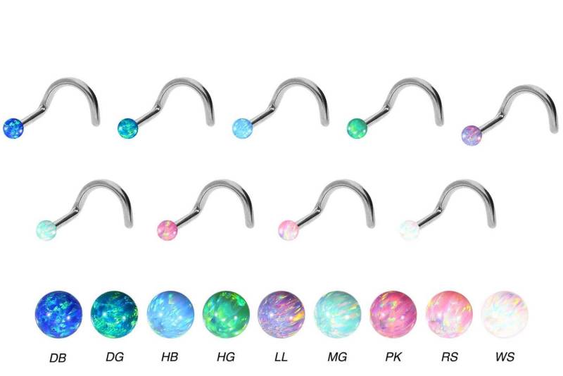 PIERCINGLINE Nasenpiercing Titan Nasenstecker Spirale SYNTHETISCHER OPAL (Nasenstecker / 1 Stk) von PIERCINGLINE