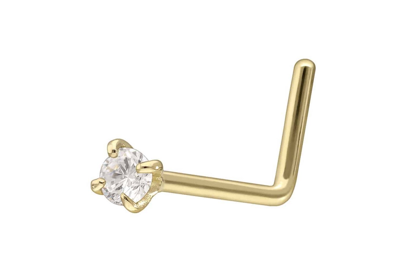 PIERCINGLINE Nasenpiercing 14/18 Karat Gold Nasenstecker L-Form EINGEFASSTER MOISSANIT (Nasenstecker, 1-tlg) von PIERCINGLINE