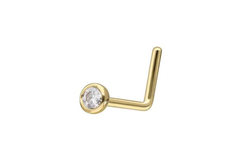 PIERCINGLINE Nasenpiercing 14/18 Karat Gold Nasenstecker L-Form EINGEFASSTER MOISSANIT (Nasenstecker, 1-tlg) von PIERCINGLINE