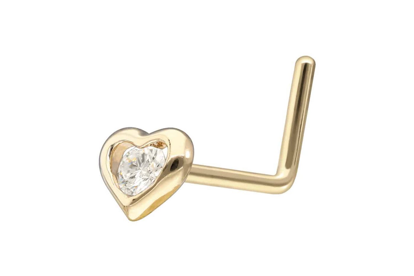 PIERCINGLINE Nasenpiercing 14/18 Karat Gold Nasenstecker L-Form MOISSANIT + HERZ (Nasenstecker, 1-tlg) von PIERCINGLINE