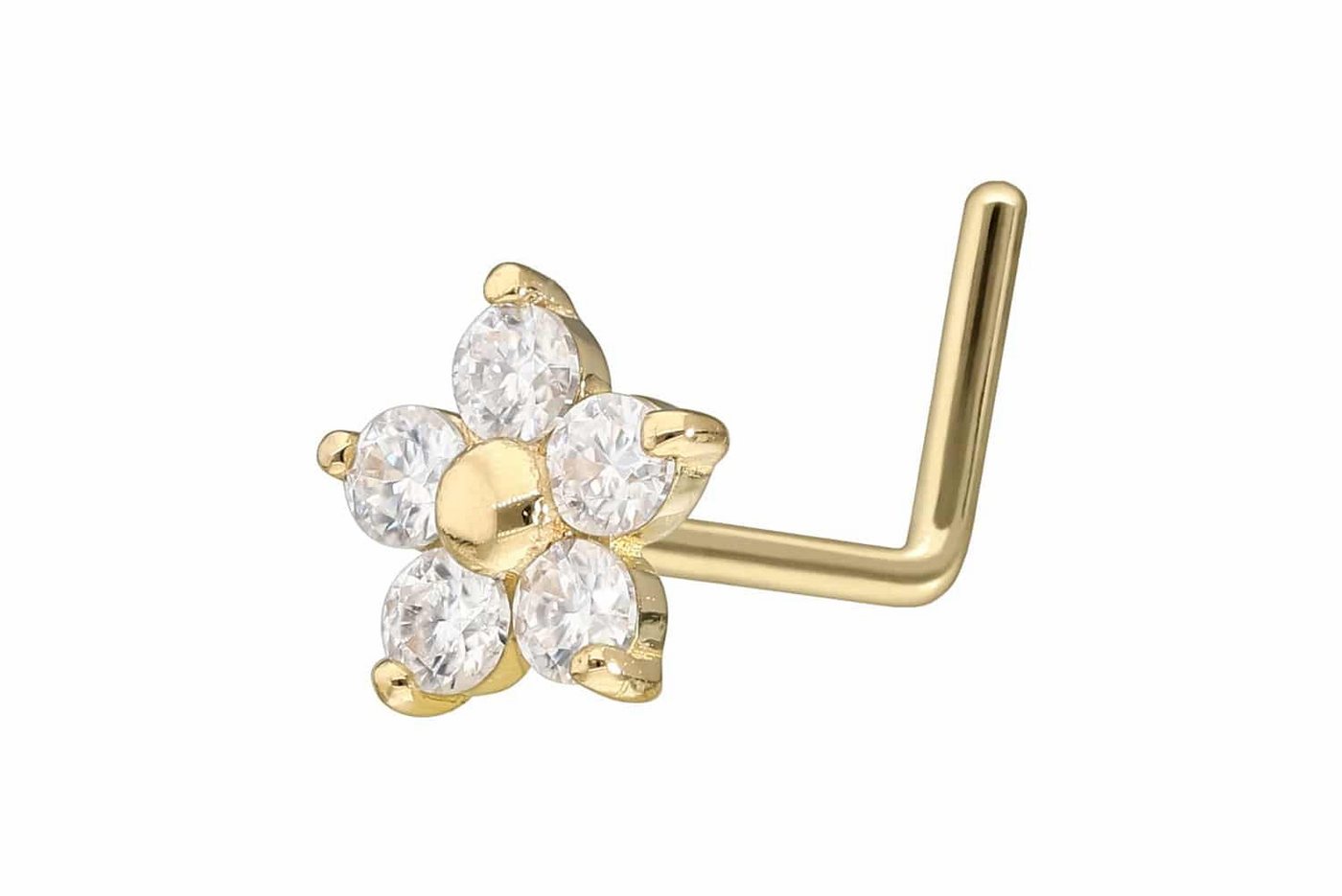 PIERCINGLINE Nasenpiercing 14/18 Karat Gold Nasenstecker L-Form MOISSANIT-BLUME (Nasenstecker, 1-tlg) von PIERCINGLINE