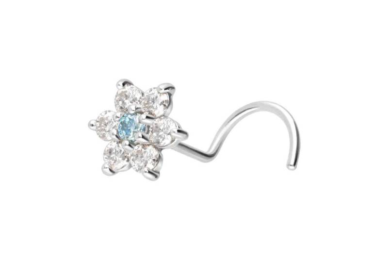 PIERCINGLINE Nasenpiercing 14/18 Karat Gold Nasenstecker Spirale MOISSANIT-BLUME (Nasenstecker, 1-tlg) von PIERCINGLINE