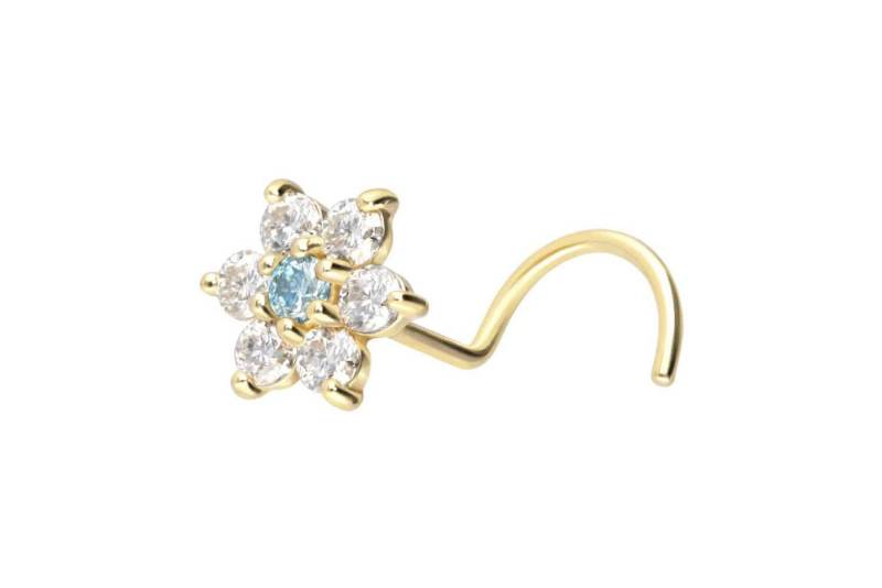PIERCINGLINE Nasenpiercing 14/18 Karat Gold Nasenstecker Spirale MOISSANIT-BLUME (Nasenstecker / 1 Stk) von PIERCINGLINE