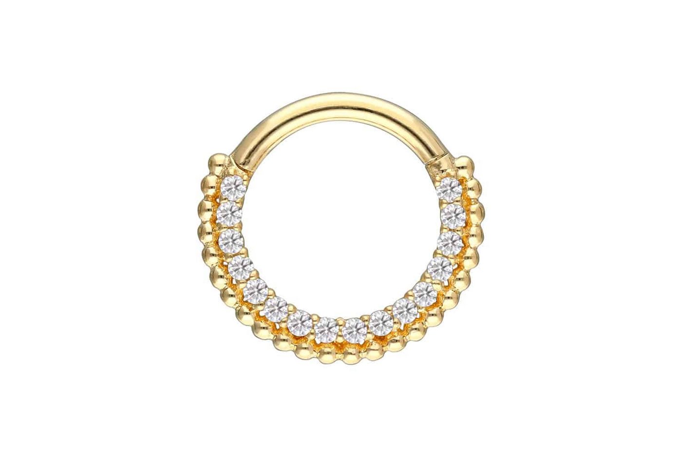 PIERCINGLINE Piercing-Set 18 Karat Gold Segmentring Clicker EINGEFASSTE MOISSANITE + KUGELN (Clicker / 1 Stk) von PIERCINGLINE
