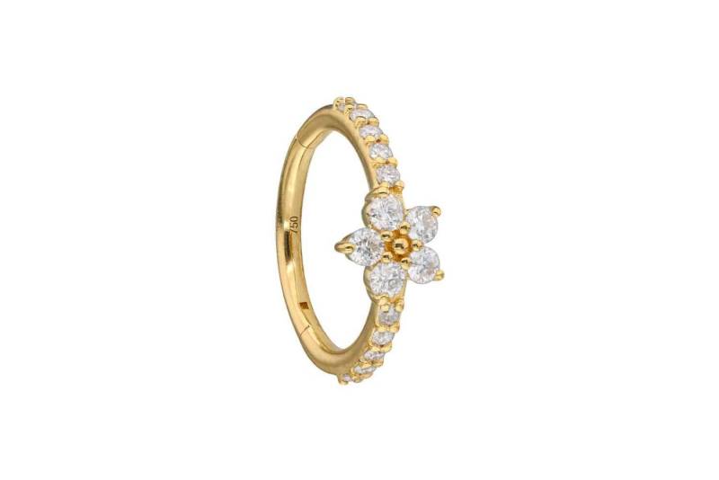 PIERCINGLINE Nasenpiercing 18 Karat Gold Segmentring Clicker MOISSANIT-BLUME + EINGEFASSTE (Clicker / 1 Stk) von PIERCINGLINE