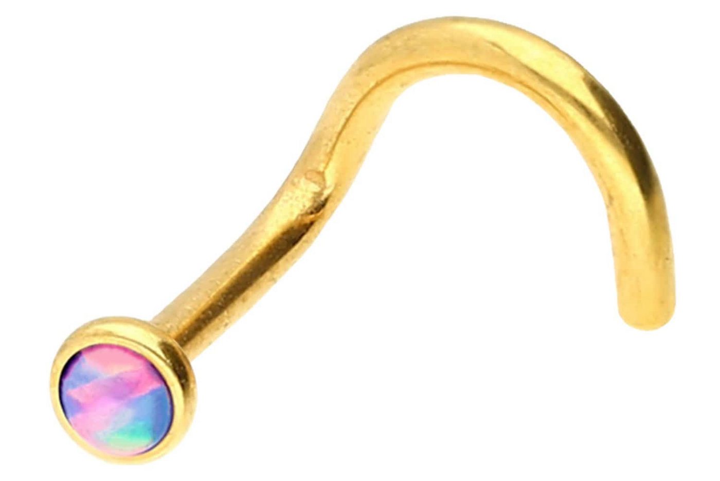 PIERCINGLINE Nasenpiercing Chirurgenstahl Nasenstecker Spirale DISC + SYNTHETISCHER OPAL (Nasenstecker / 1 Stk) von PIERCINGLINE
