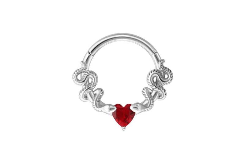 PIERCINGLINE Nasenpiercing Chirurgenstahl Segmentring Clicker KRISTALLHERZ + 2 SCHLANGEN (Clicker / 1 Stk) von PIERCINGLINE