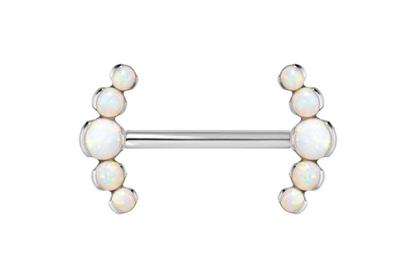 PIERCINGLINE Nasenpiercing Titan Barbell mit Push Fit 5 SYNTHETISCHE OPALE (Barbells / 1 Stk) von PIERCINGLINE