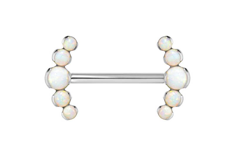PIERCINGLINE Nasenpiercing Titan Barbell mit Push Fit 5 SYNTHETISCHE OPALE (Barbells / 1 Stk) von PIERCINGLINE