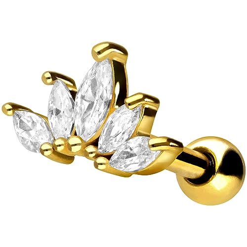 PIERCINGLINE Ohrpiercing aus Chirurgenstahl - Lotusblüte Piercing als Ohr-Stecker, Helix oder Tragus in Goldfarben von PIERCINGLINE