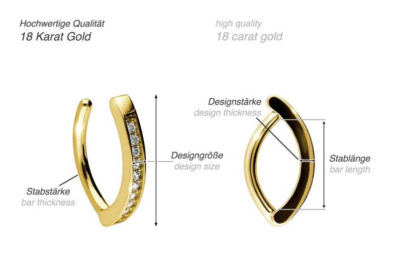 PIERCINGLINE Piercing-Set 18 Karat Gold Bauchnabelclicker BOGEN + EINGEFASSTE KRISTALLE (Clicker / 1 Stk) von PIERCINGLINE