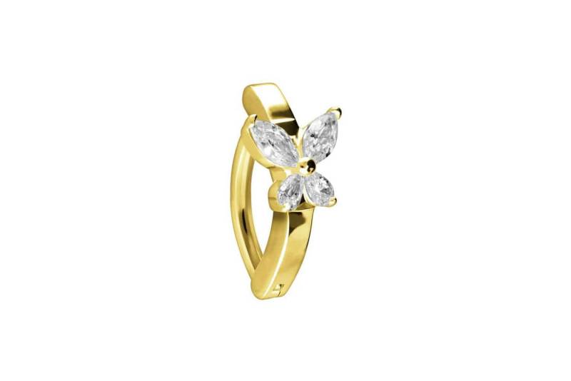 PIERCINGLINE Piercing-Set 18 Karat Gold Bauchnabelclicker BOGEN + KRISTALLSCHMETTERLING (Clicker / 1 Stk) von PIERCINGLINE