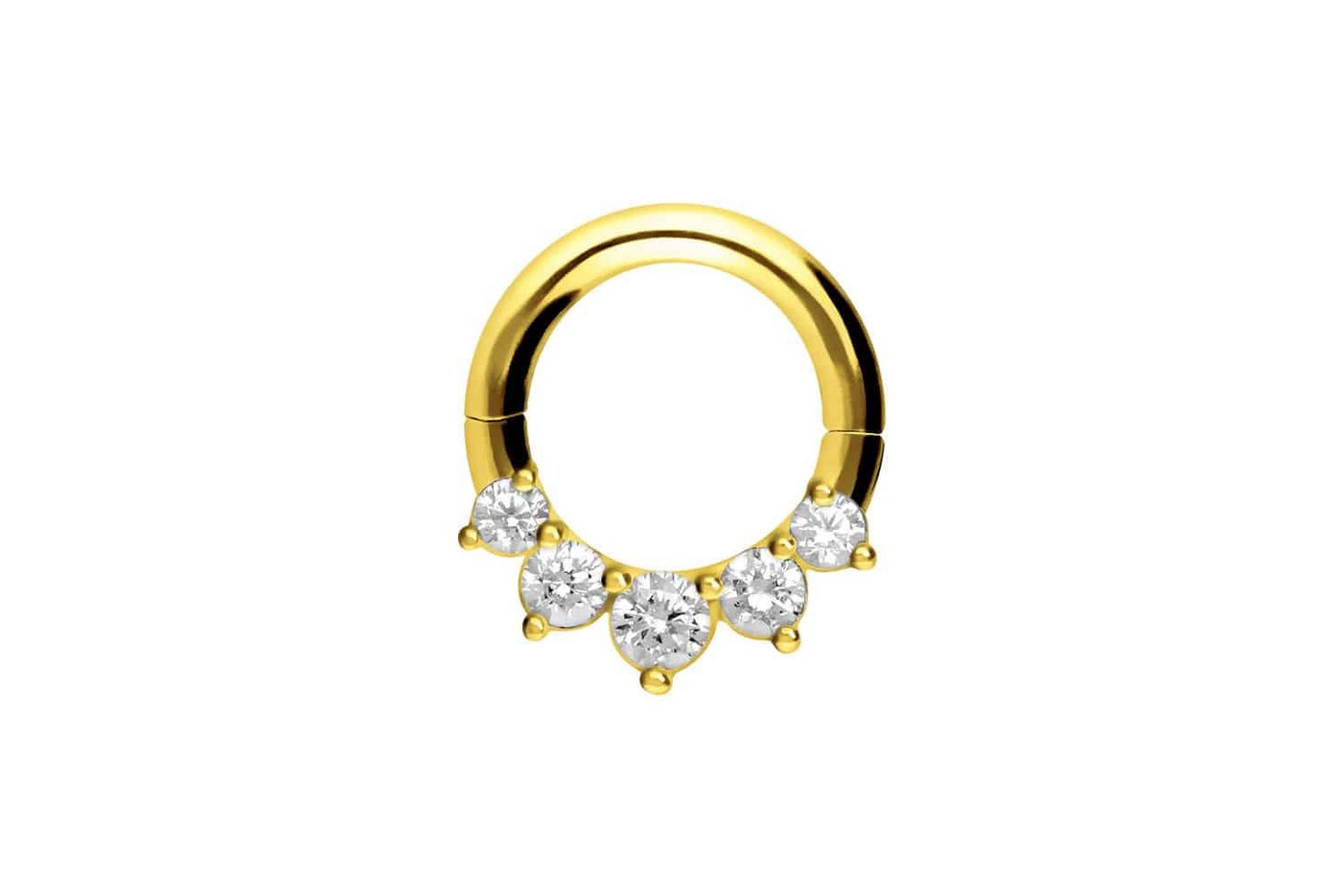PIERCINGLINE Piercing-Set 18 Karat Gold Segmentring Clicker 5 EINGEFASSTE KRISTALLE (Clicker / 1 Stk) von PIERCINGLINE