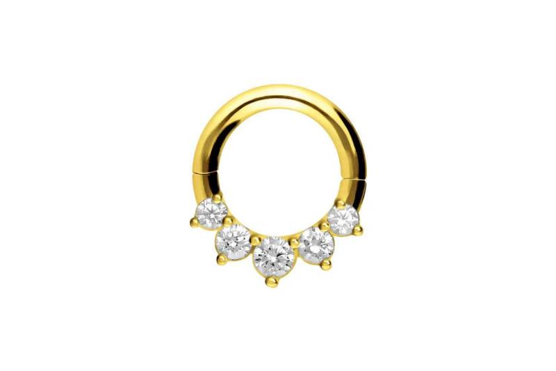 PIERCINGLINE Piercing-Set 18 Karat Gold Segmentring Clicker 5 EINGEFASSTE KRISTALLE (Clicker / 1 Stk) von PIERCINGLINE