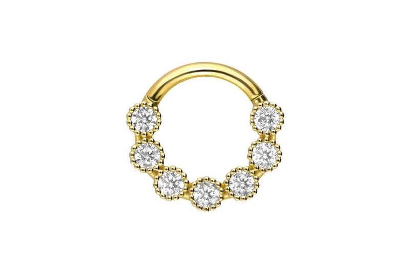 PIERCINGLINE Piercing-Set 18 Karat Gold Segmentring Clicker 7 KRISTALLE (Clicker / 1 Stk) von PIERCINGLINE