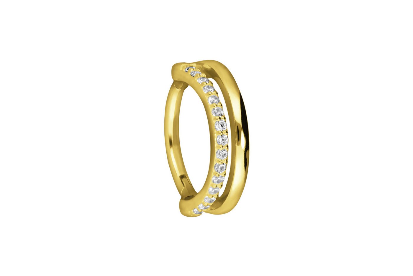 PIERCINGLINE Piercing-Set 18 Karat Gold Segmentring Clicker DOPPELRING + EINGEFASSTE KRISTALLE (Clicker) von PIERCINGLINE