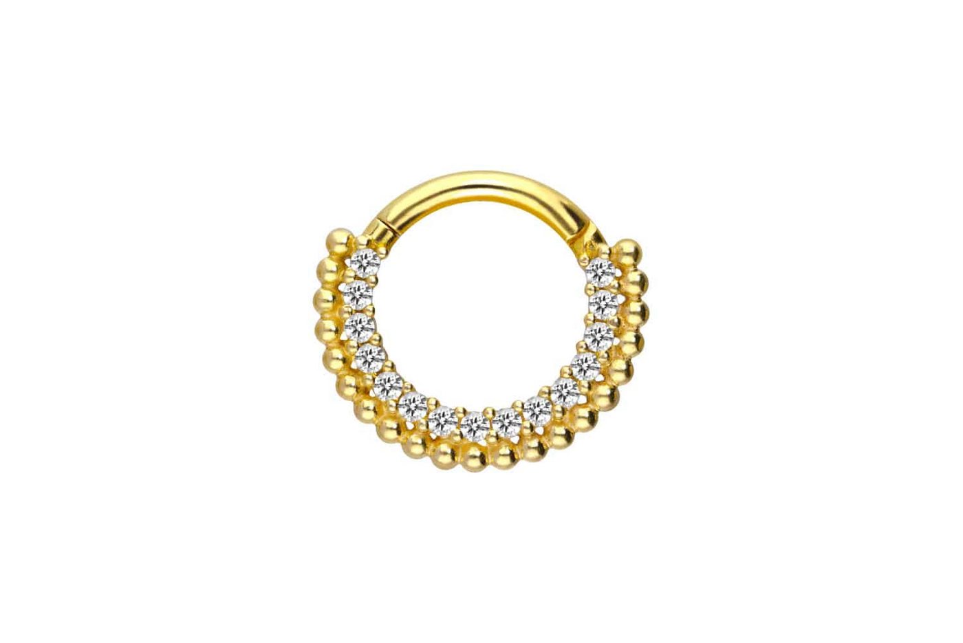 PIERCINGLINE Piercing-Set 18 Karat Gold Segmentring Clicker EINGEFASSTE KRISTALLE + KUGELN (Clicker / 1 Stk) von PIERCINGLINE