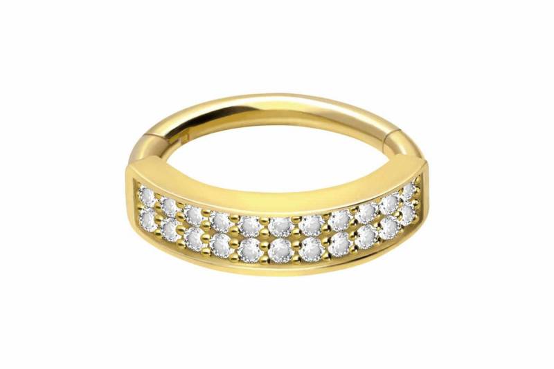 PIERCINGLINE Piercing-Set 18 Karat Gold Segmentring Clicker EINGEFASSTE KRISTALLE ZWEIREIHIG (Clicker / 1 Stk) von PIERCINGLINE