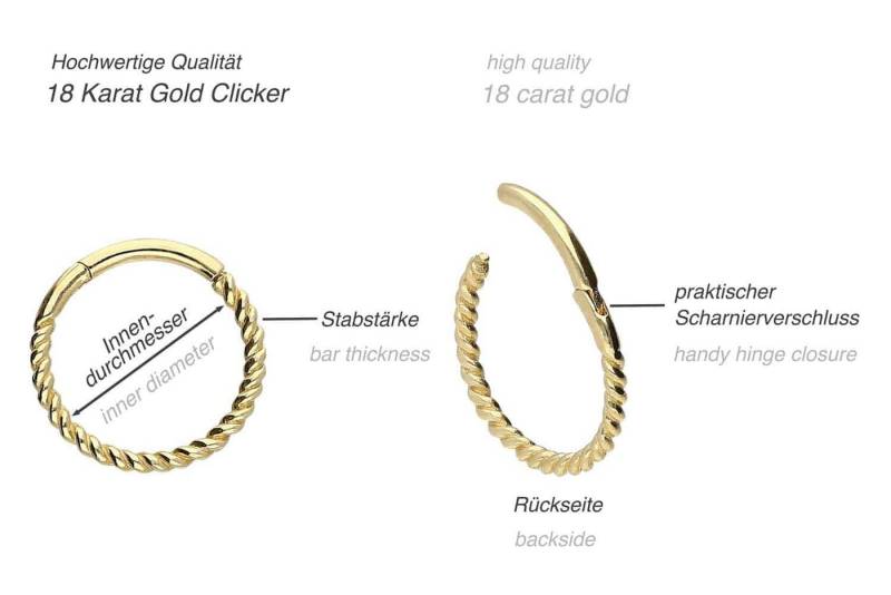 PIERCINGLINE Piercing-Set 18 Karat Gold Segmentring Clicker GEDREHT (Clicker / 1 Stk) von PIERCINGLINE