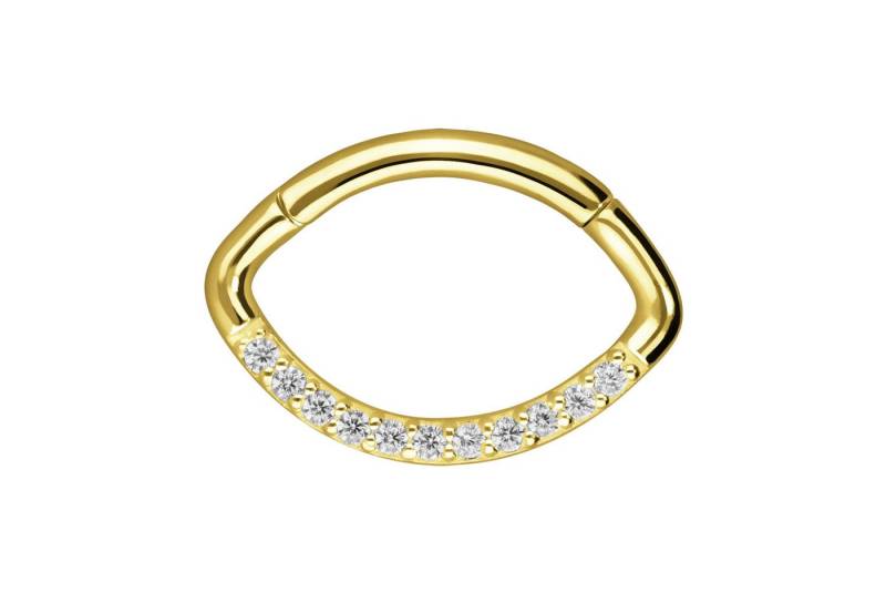 PIERCINGLINE Piercing-Set 18 Karat Gold Segmentring Clicker OVAL + EINGEFASSTE KRISTALLE (Clicker / 1 Stk) von PIERCINGLINE