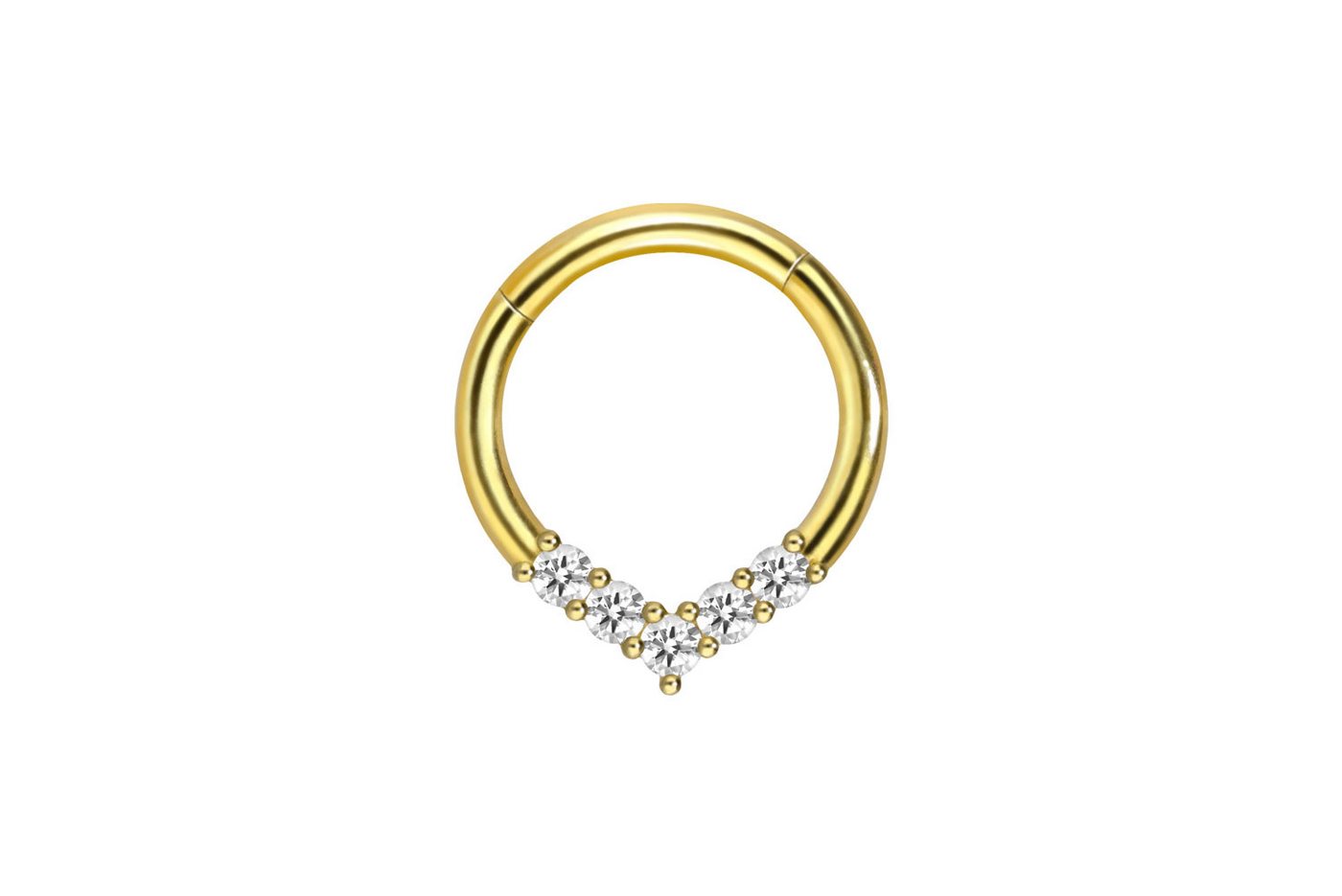 PIERCINGLINE Piercing-Set 18 Karat Gold Segmentring Clicker SPITZ + 5 EINGEFASSTE KRISTALLE (Clicker / 1 Stk) von PIERCINGLINE