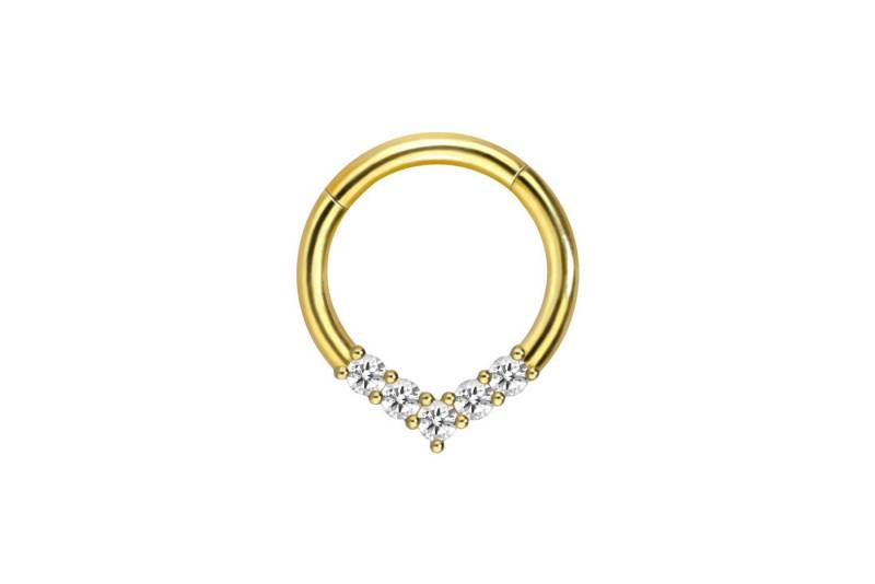PIERCINGLINE Piercing-Set 18 Karat Gold Segmentring Clicker SPITZ + 5 EINGEFASSTE KRISTALLE (Clicker / 1 Stk) von PIERCINGLINE