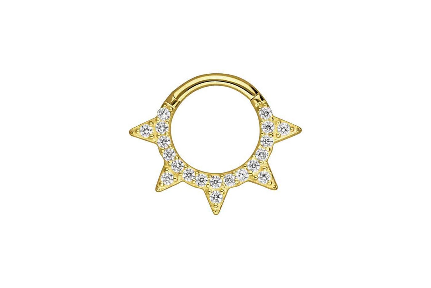 PIERCINGLINE Piercing-Set 18 Karat Gold Segmentring Clicker SPITZEN + EINGEFASSTE KRISTALLE (Clicker / 1 Stk) von PIERCINGLINE