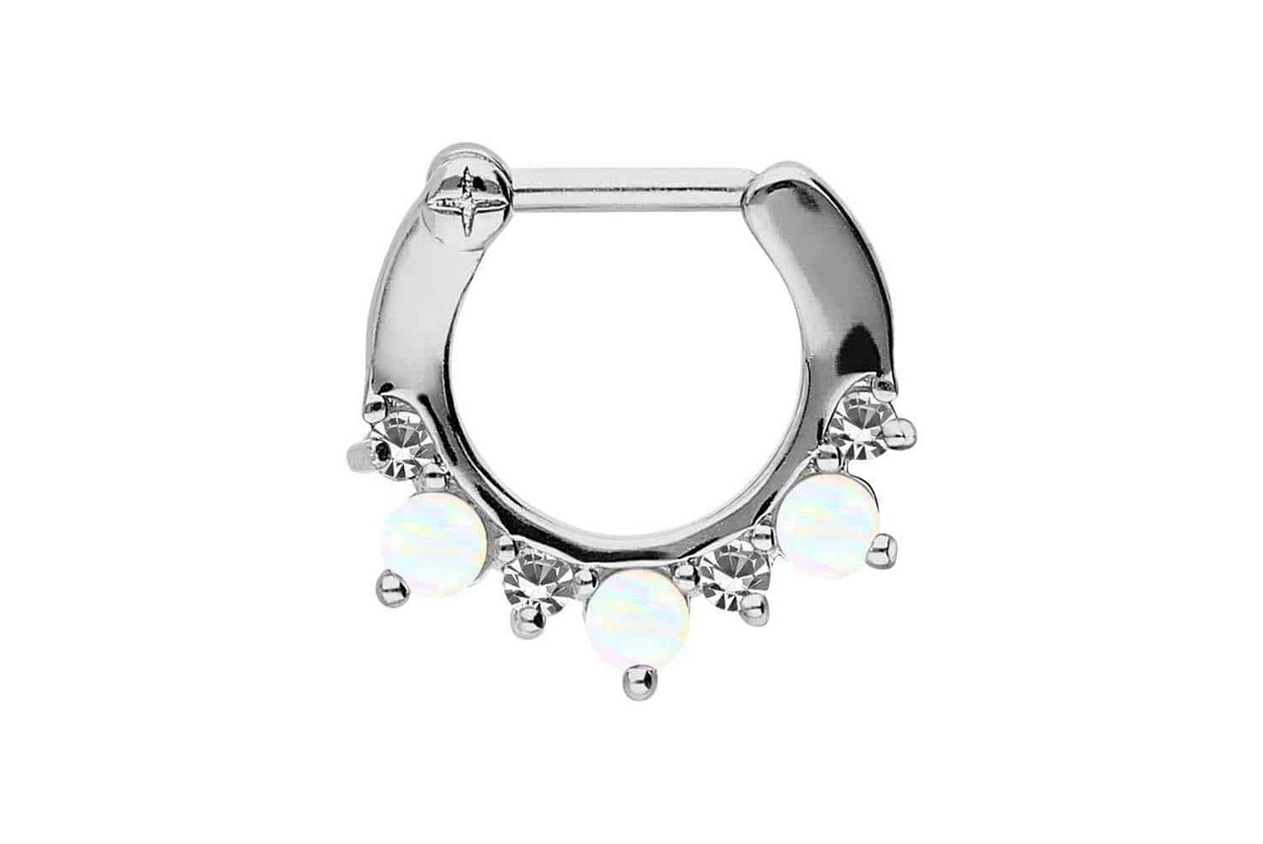 PIERCINGLINE Piercing-Set Chirurgenstahl Clicker 4 KRISTALLE + 3 SYNTHETISCHE OPALE (Clicker / 1 Stk) von PIERCINGLINE