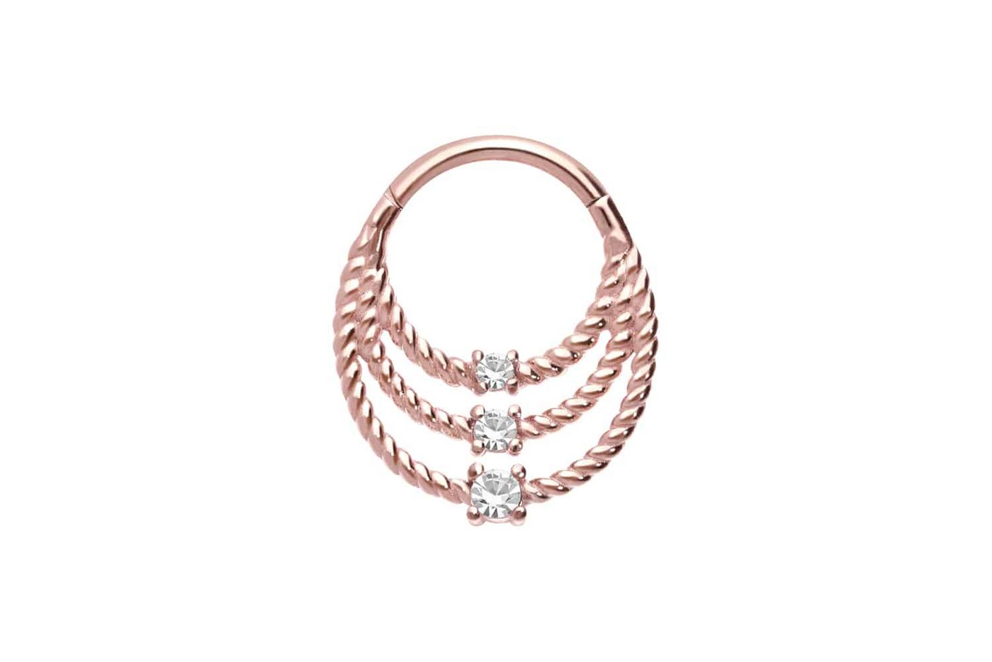 PIERCINGLINE Nasenpiercing Chirurgenstahl Segmentring Clicker 3 GEDREHTE RINGE + KRISTALLE (Clicker / 1 Stk) von PIERCINGLINE