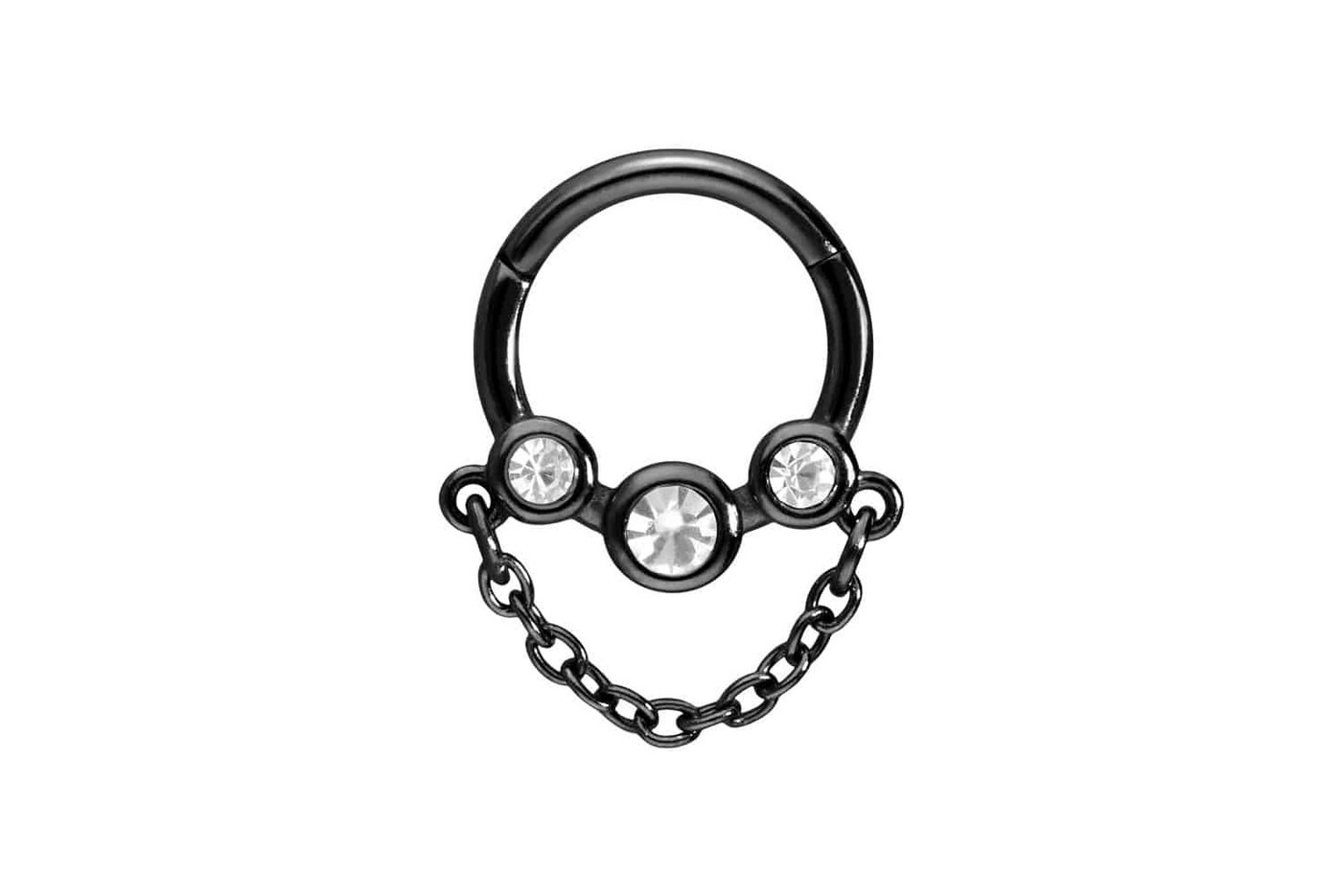 PIERCINGLINE Piercing-Set Chirurgenstahl Segmentring Clicker 3 KRISTALLDISCS + KETTE (Clicker / 1 Stk) von PIERCINGLINE
