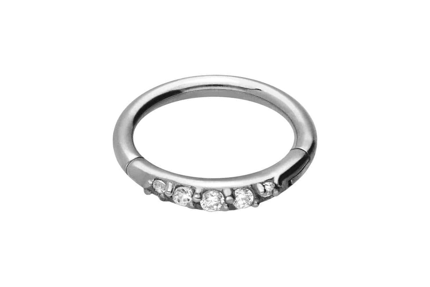 PIERCINGLINE Piercing-Set Chirurgenstahl Segmentring Clicker 5 EINGEFASSTE KRISTALLE (Clicker / 1 Stk) von PIERCINGLINE