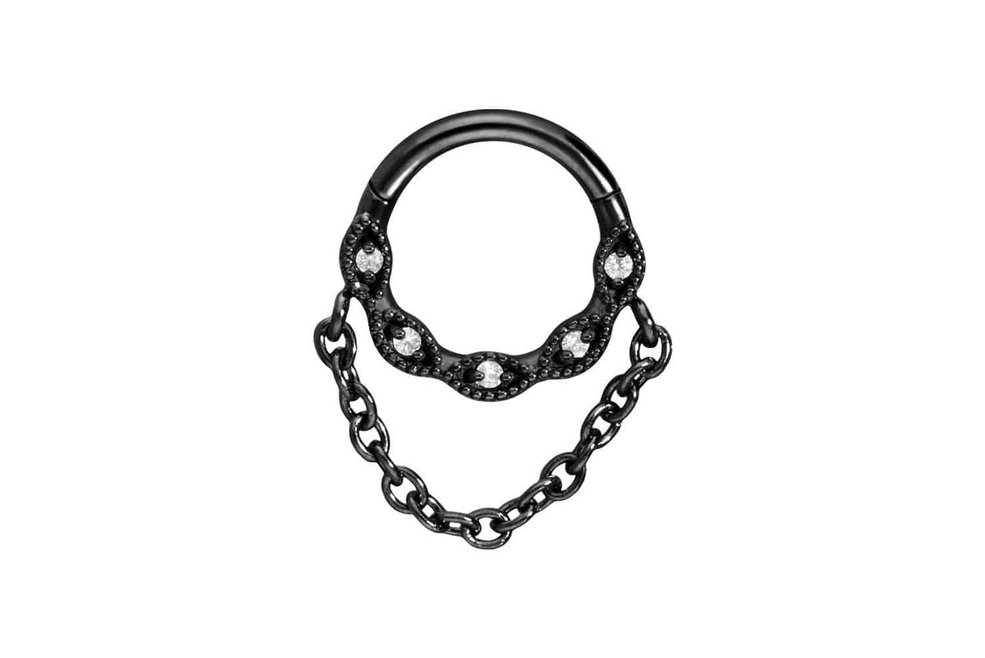 PIERCINGLINE Piercing-Set Chirurgenstahl Segmentring Clicker EINGEFASSTE KRISTALLE + KETTE (Clicker / 1 Stk) von PIERCINGLINE