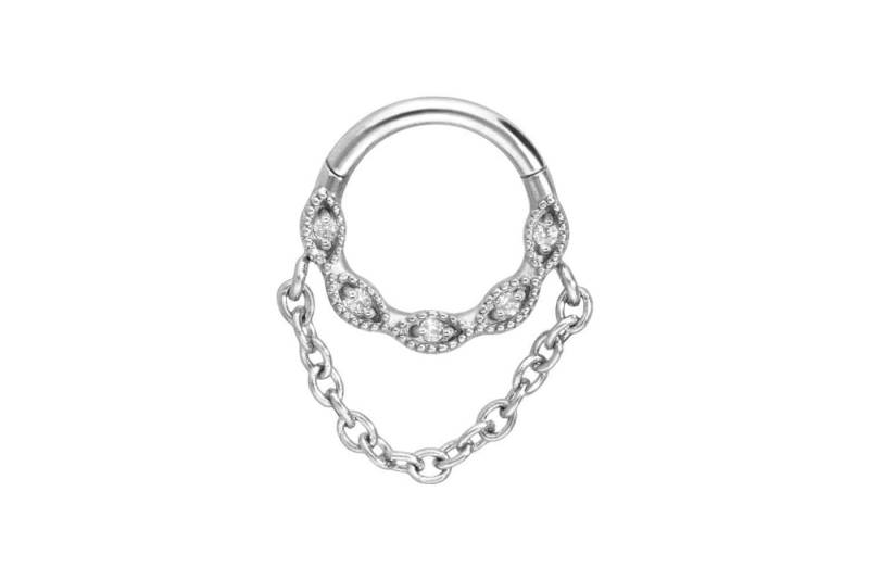 PIERCINGLINE Piercing-Set Chirurgenstahl Segmentring Clicker EINGEFASSTE KRISTALLE + KETTE (Clicker / 1 Stk) von PIERCINGLINE