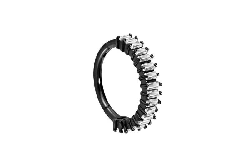 PIERCINGLINE Piercing-Set Chirurgenstahl Segmentring Clicker EINGEFASSTE KRISTALLRECHTECKE (Clicker / 1 Stk) von PIERCINGLINE