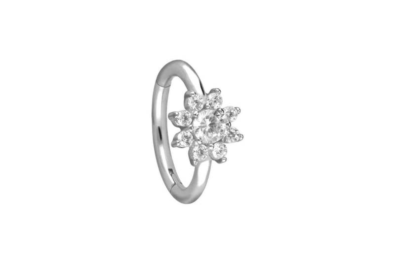 PIERCINGLINE Piercing-Set Chirurgenstahl Segmentring Clicker KRISTALLBLUME (Clicker / 1 Stk) von PIERCINGLINE