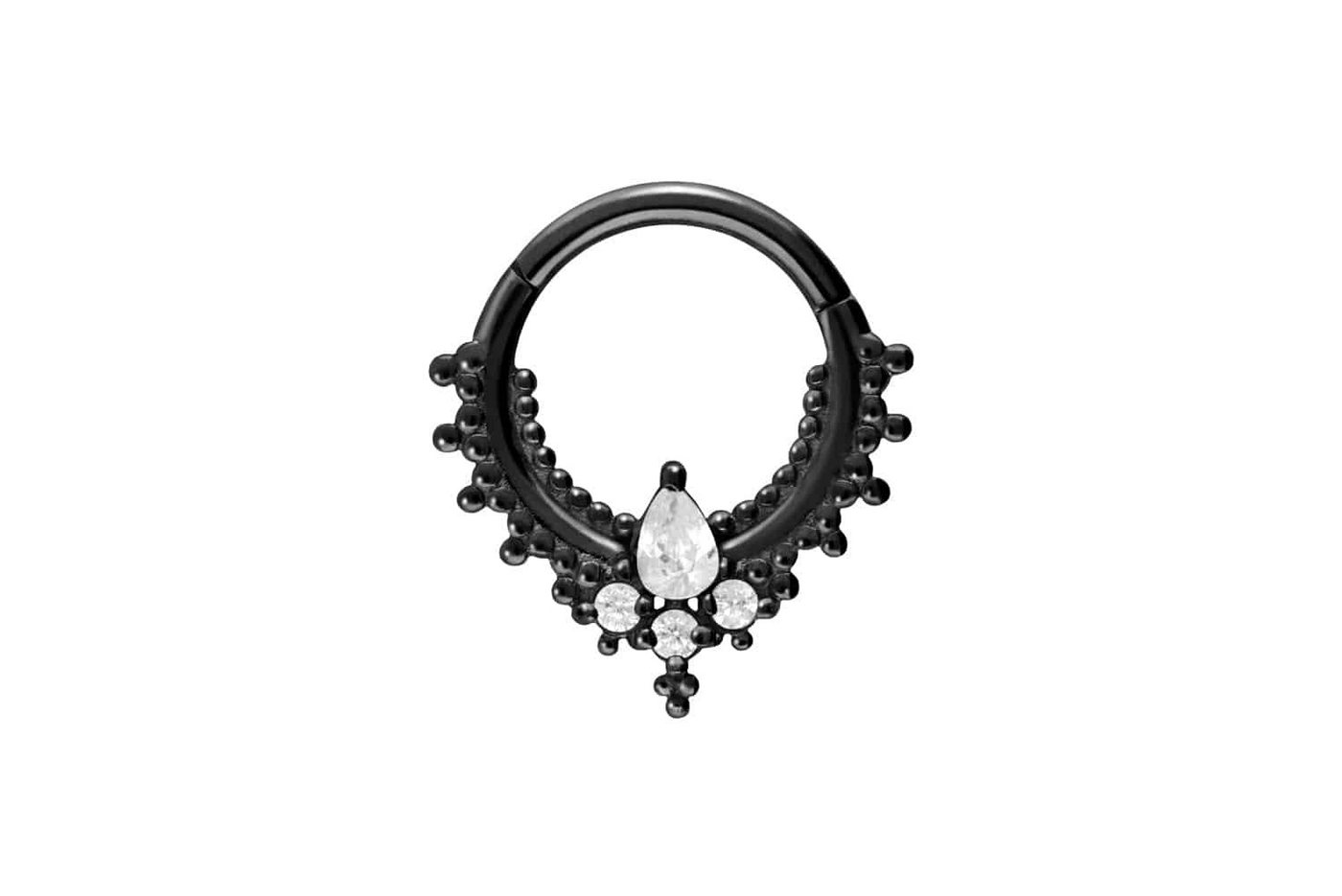PIERCINGLINE Piercing-Set Chirurgenstahl Segmentring Clicker ORIENTALISCHES DESIGN + 4 KRISTALLE (Clicker / 1 Stk) von PIERCINGLINE