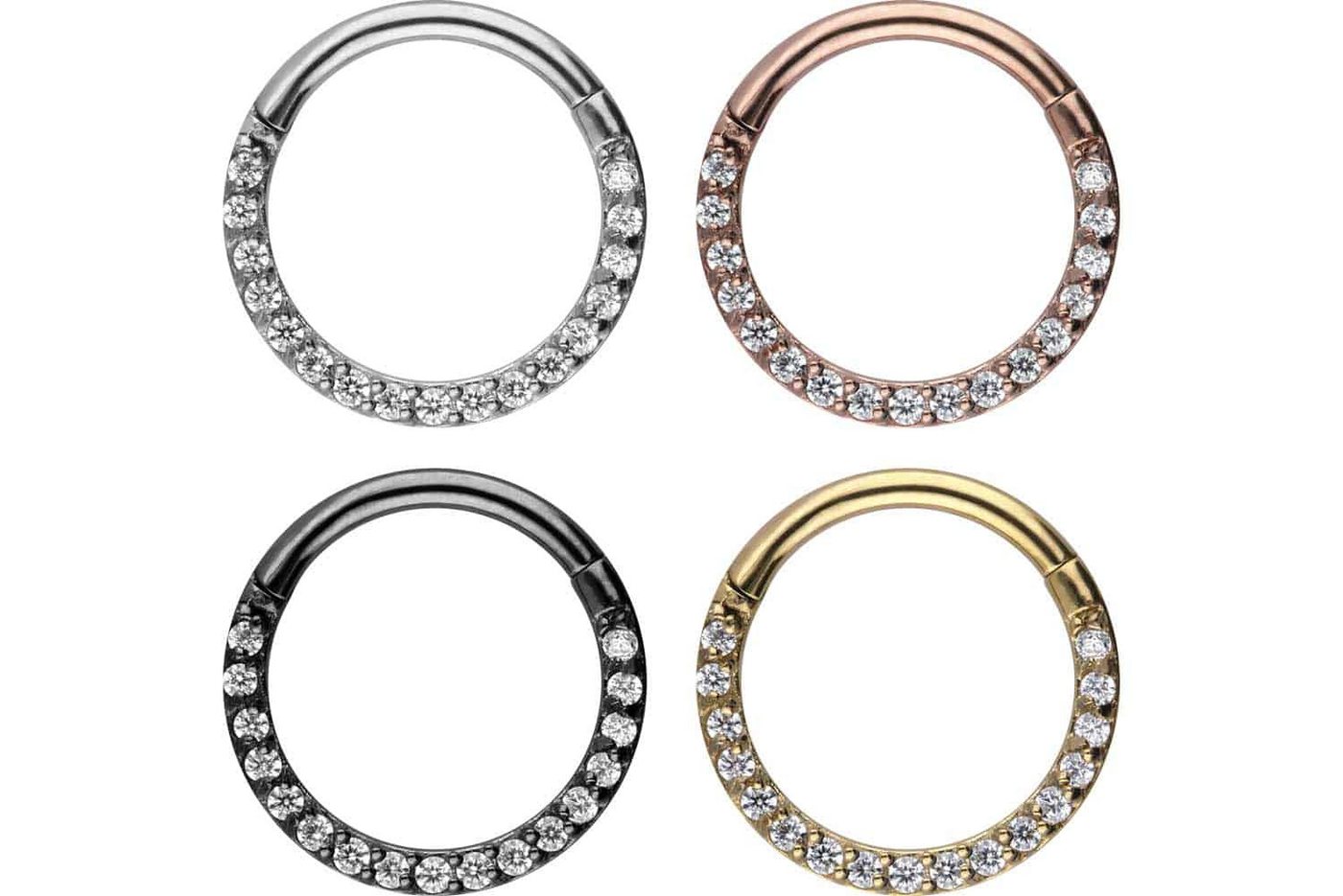 PIERCINGLINE Nasenpiercing SET Chirurgenstahl Segmentring Clicker EINGEFASSTE KRISTALLE (Clicker, 4erSET), Ohrpiercing für Conch, Helix, Tragus, Daith, Lobe von PIERCINGLINE