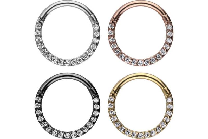 PIERCINGLINE Nasenpiercing SET Chirurgenstahl Segmentring Clicker EINGEFASSTE KRISTALLE (Clicker, 4erSET), Ohrpiercing für Conch, Helix, Tragus, Daith, Lobe von PIERCINGLINE