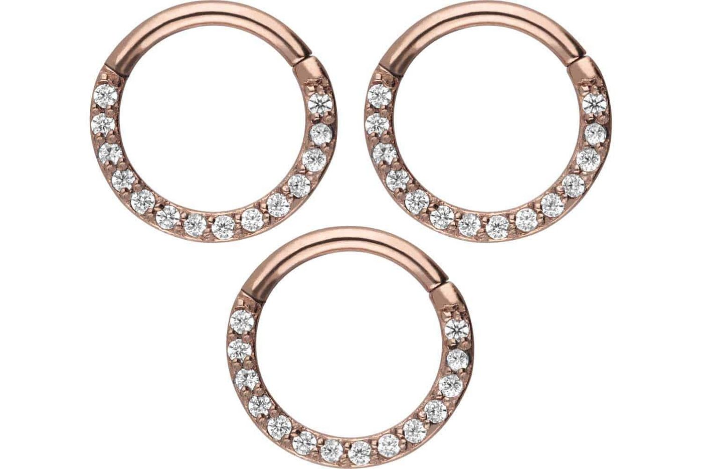PIERCINGLINE Nasenpiercing SET Chirurgenstahl Segmentring Clicker EINGEFASSTE KRISTALLE (Clicker, 3er SET), Ohrpiercing für Conch, Helix, Tragus, Daith, Lobe von PIERCINGLINE