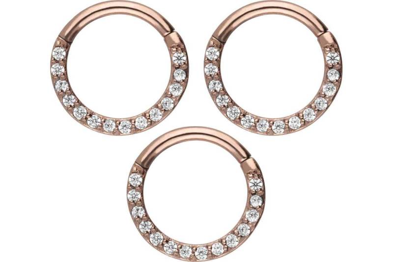 PIERCINGLINE Nasenpiercing SET Chirurgenstahl Segmentring Clicker EINGEFASSTE KRISTALLE (Clicker, 3er SET), Ohrpiercing für Conch, Helix, Tragus, Daith, Lobe von PIERCINGLINE