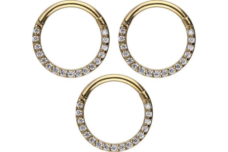 PIERCINGLINE Nasenpiercing SET Chirurgenstahl Segmentring Clicker EINGEFASSTE KRISTALLE (Clicker, 3er SET), Ohrpiercing für Conch, Helix, Tragus, Daith, Lobe von PIERCINGLINE