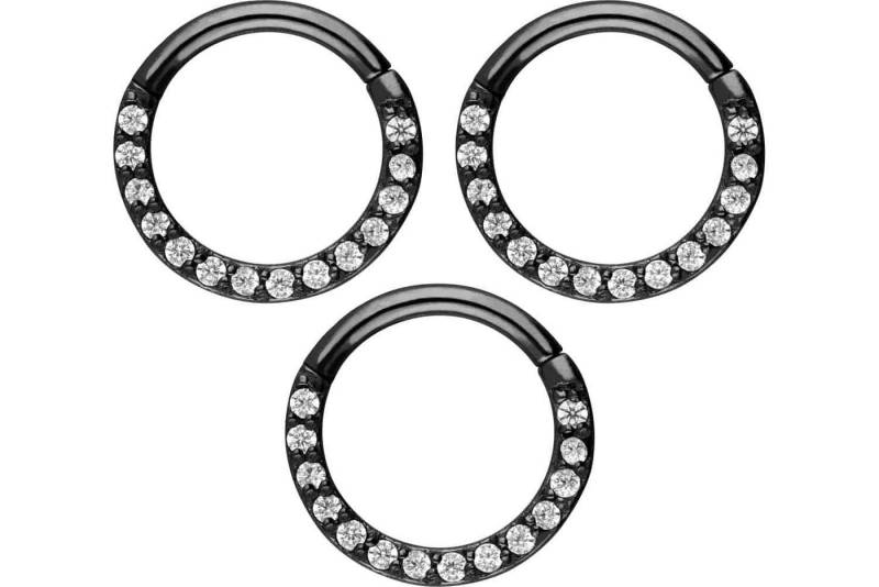 PIERCINGLINE Piercing-Set SET Chirurgenstahl Segmentring Clicker EINGEFASSTE KRISTALLE (Clicker, 3er SET) von PIERCINGLINE