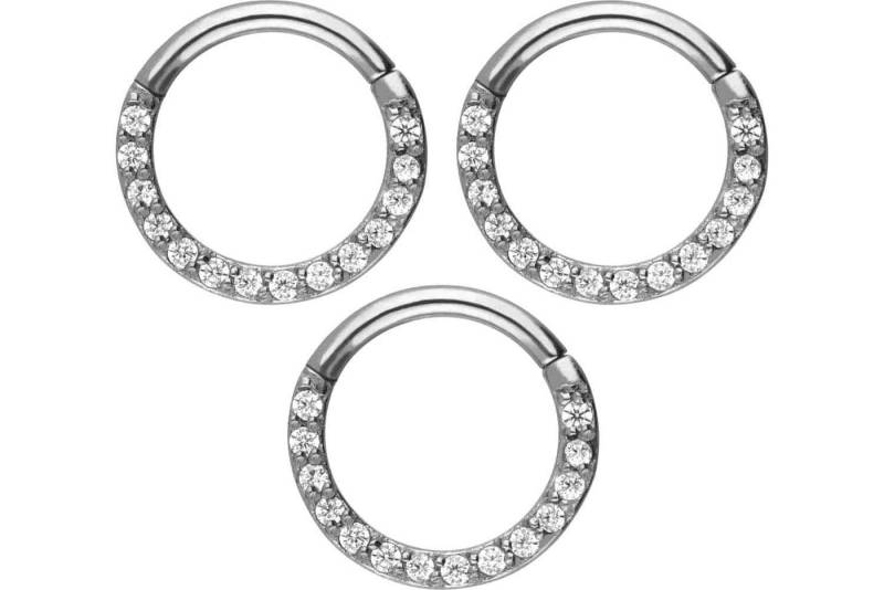 PIERCINGLINE Piercing-Set SET Chirurgenstahl Segmentring Clicker EINGEFASSTE KRISTALLE (Clicker, 3er SET) von PIERCINGLINE