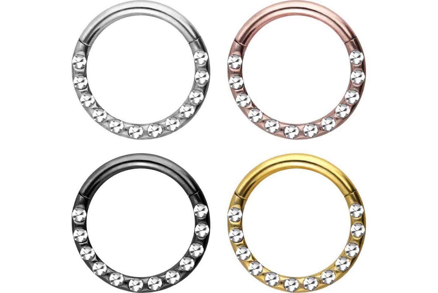 PIERCINGLINE Nasenpiercing SET Chirurgenstahl Segmentring Clicker KRISTALLE + EPOXY Ohrpiercing (Clicker, 4er Set), Ohrpiercing für Conch, Helix, Tragus, Daith, Lobe von PIERCINGLINE
