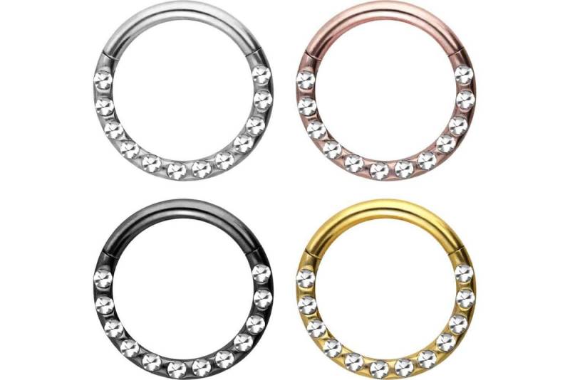 PIERCINGLINE Nasenpiercing SET Chirurgenstahl Segmentring Clicker KRISTALLE + EPOXY Ohrpiercing (Clicker, 4er Set), Ohrpiercing für Conch, Helix, Tragus, Daith, Lobe von PIERCINGLINE