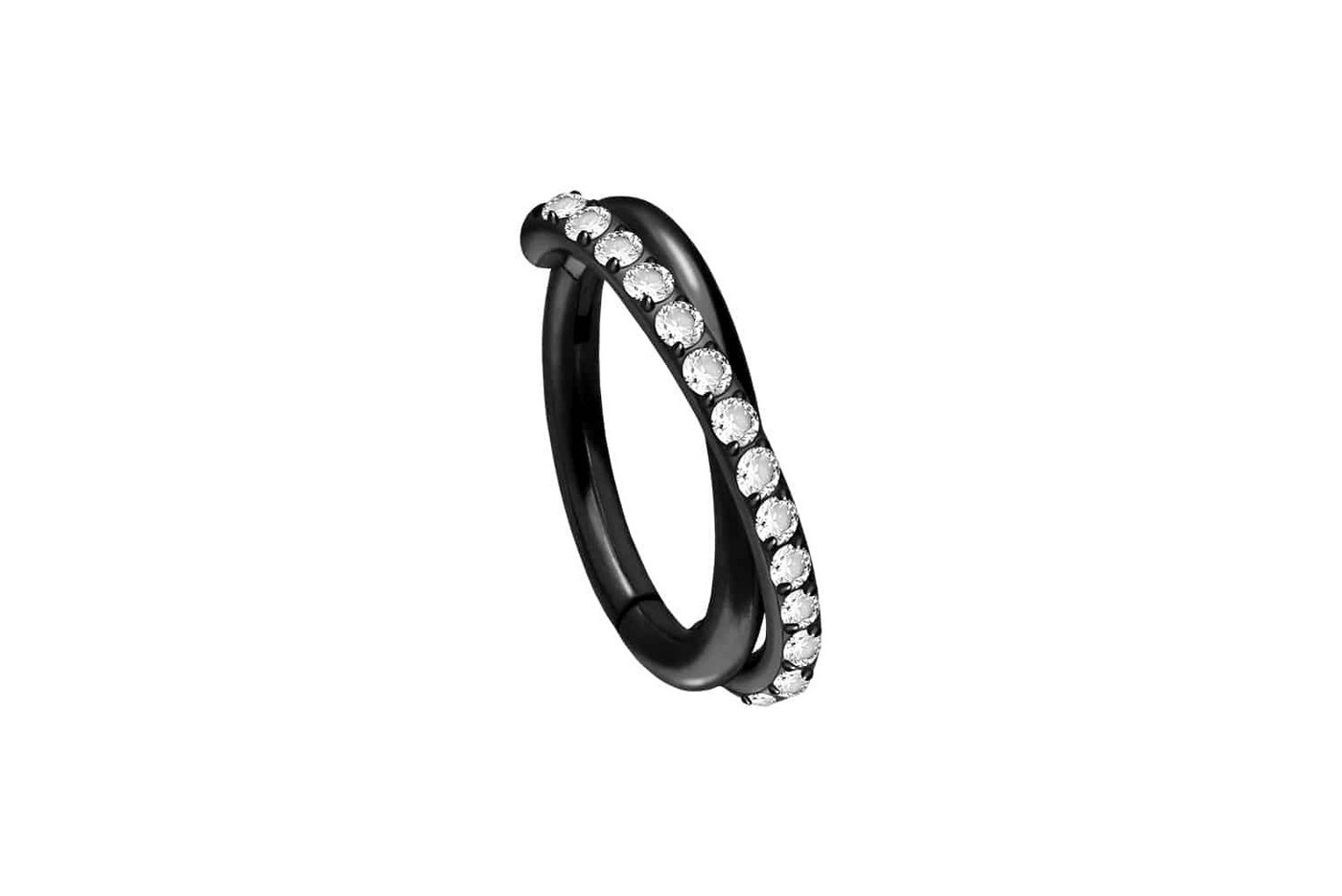 PIERCINGLINE Piercing-Set Titan Segmentring Clicker 2 RINGE ÜBERKREUZT + EINGEFASSTE KRISTALLE (Clicker / 1 Stk) von PIERCINGLINE