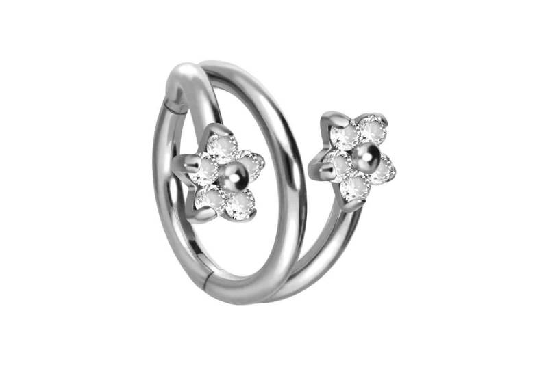 PIERCINGLINE Piercing-Set Titan Segmentring Clicker 3 RINGE + 2 BLUMEN MIT 5 KRISTALLEN (Clicker / 1 Stk) von PIERCINGLINE