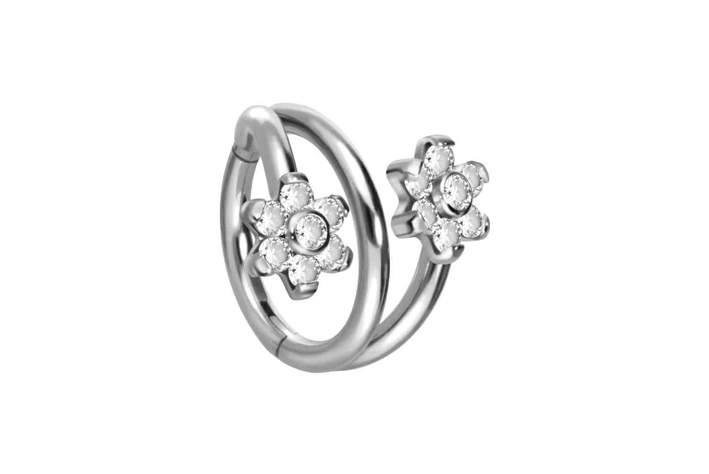 PIERCINGLINE Nasenpiercing Titan Segmentring Clicker 3 RINGE + 2 BLUMEN MIT 7 KRISTALLEN (Clicker, 1-tlg), Ohrpiercing für Conch, Helix, Tragus, Daith, Lobe von PIERCINGLINE