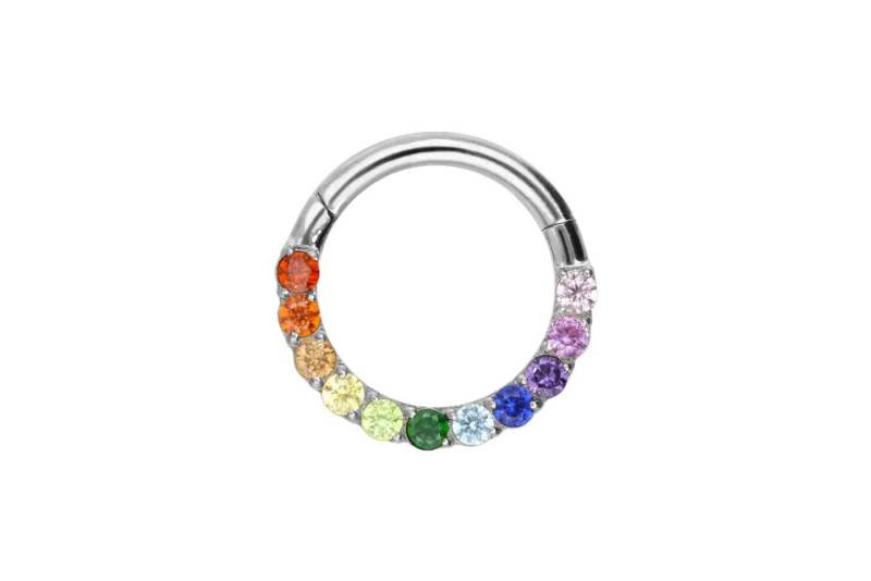 PIERCINGLINE Piercing-Set Titan Segmentring Clicker EINGEFASSTE BUNTE KRISTALLE (Clicker / 1 Stk) von PIERCINGLINE