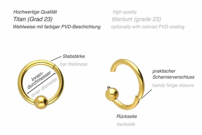 PIERCINGLINE Piercing-Set Titan Segmentring Clicker KUGEL (Clicker / 1 Stk) von PIERCINGLINE